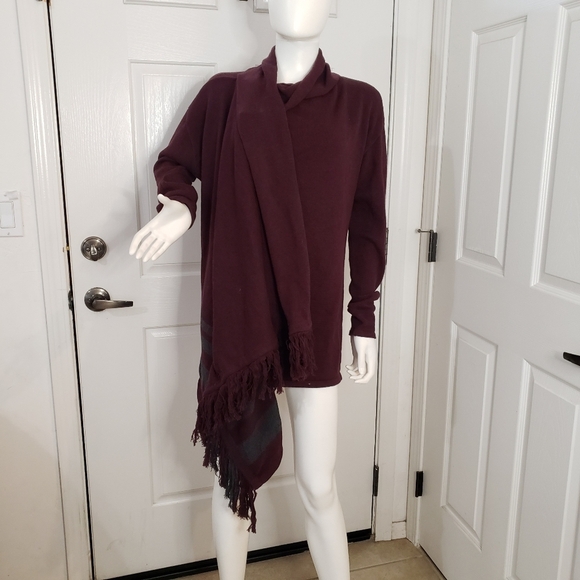 CAbi Port Wine Fringe Wrap Sweater #3002 Size Small - Picture 1 of 8